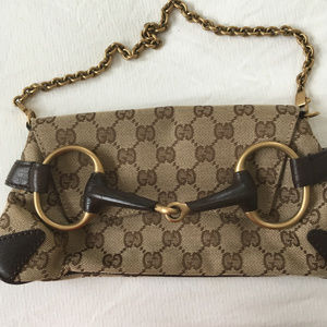 Gucci Clutch Purse with Chain and Brass Rings